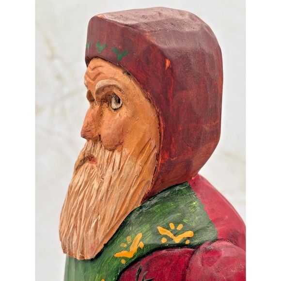 Hand Carved Wood Santa Figure Brenda Yeager Moore '95 Folk Art Christmas Carving - Picture 10 of 14